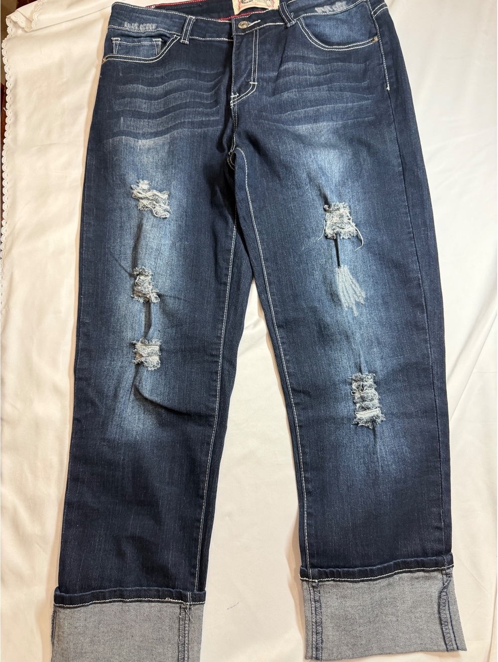L&B Women's Size 12 Distressed Cuffed Dark Wash Denim Jeans